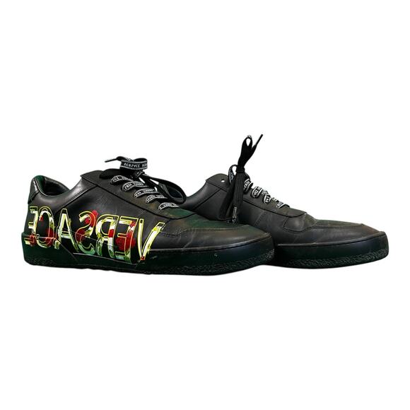 Versace IIus Men EU 46 US 12 Floral Side Logo Black  Sneakers $995 Retail main image 7